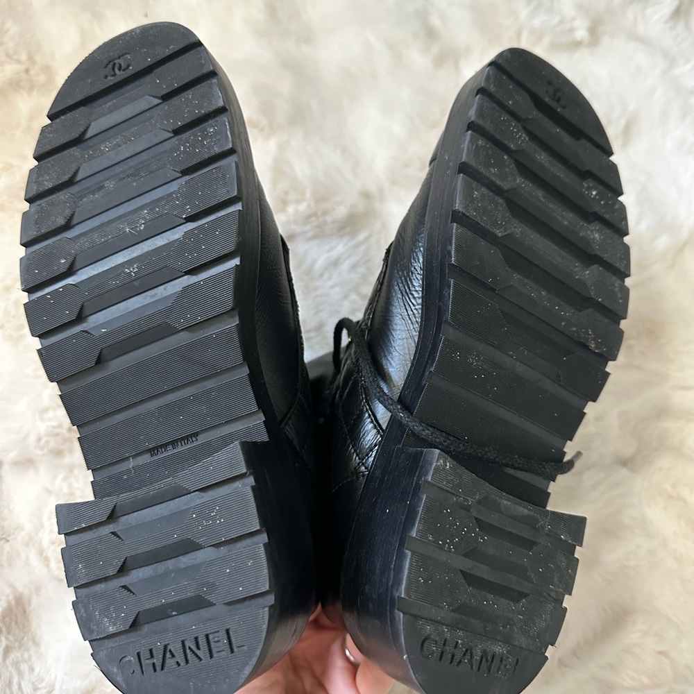 CHANEL Black Quilted Combat Boots - Picture 7 of 8